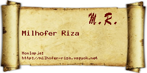 Milhofer Riza névjegykártya